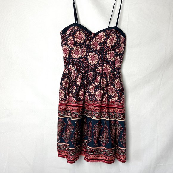 Band of Gypsies Boho Print Sundress Sz S Mini Smocking Lined Padded Straps - Picture 1 of 7